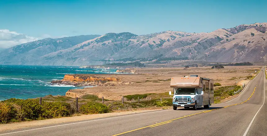 usa kalifornien, camper on a highway near the coast