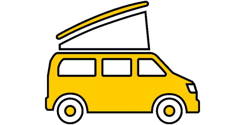 campingbus, campervan, gelbes icon