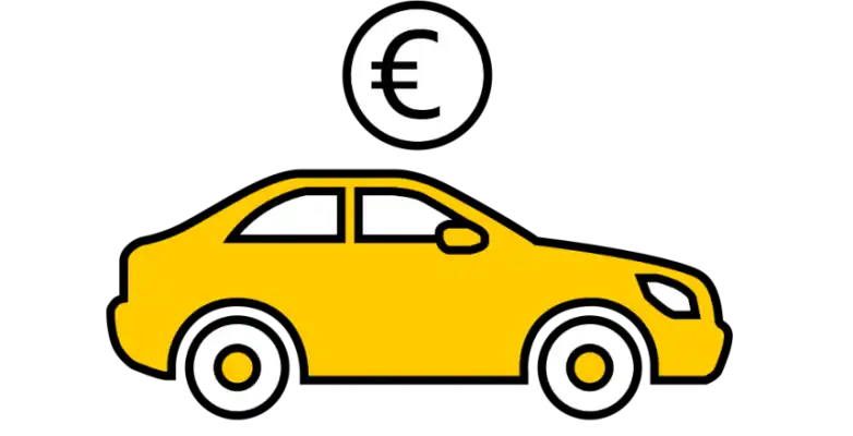 icon, clipart, gelber pkw, münze mit euro zeichen