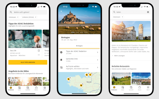 ADAC Trips App, Ihr mobiler Begleiter für Freizeit und Reise, Planungs-Tool für Sehenswürdigkeiten, Orte und Erlebnisse